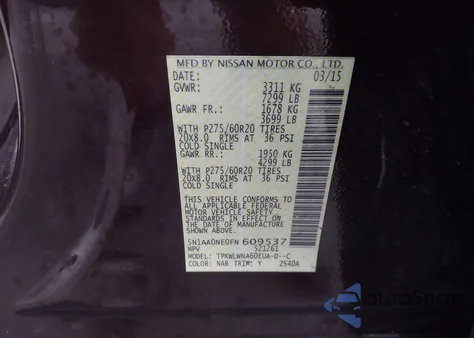 2015 Nissan Armada Platinum из США, поврежденный, VIN 5N1AA0NE0FN609537